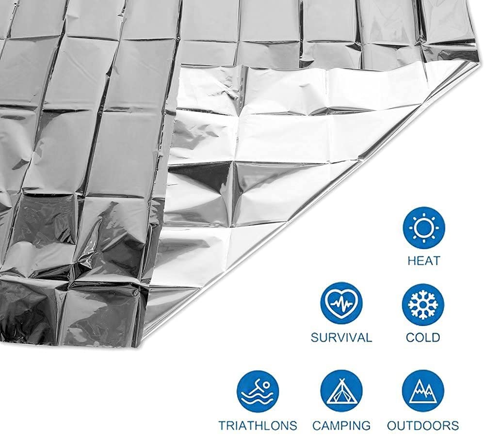 4-pak awaryjne koce termiczne Mylar - zaprojektowane do wędrówek na świeżym powietrzu maratonów survivalowych lub pierwszej pomocy (kolor srebrny)