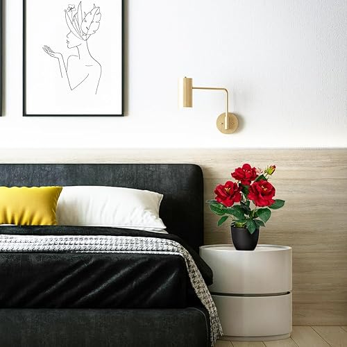 Miniatura 5 de Hollyone Plantas y flores artificiales con florero, rosas rojas, flores artificiales pequeñas en maceta, flor de seda sintética con maceta negra,