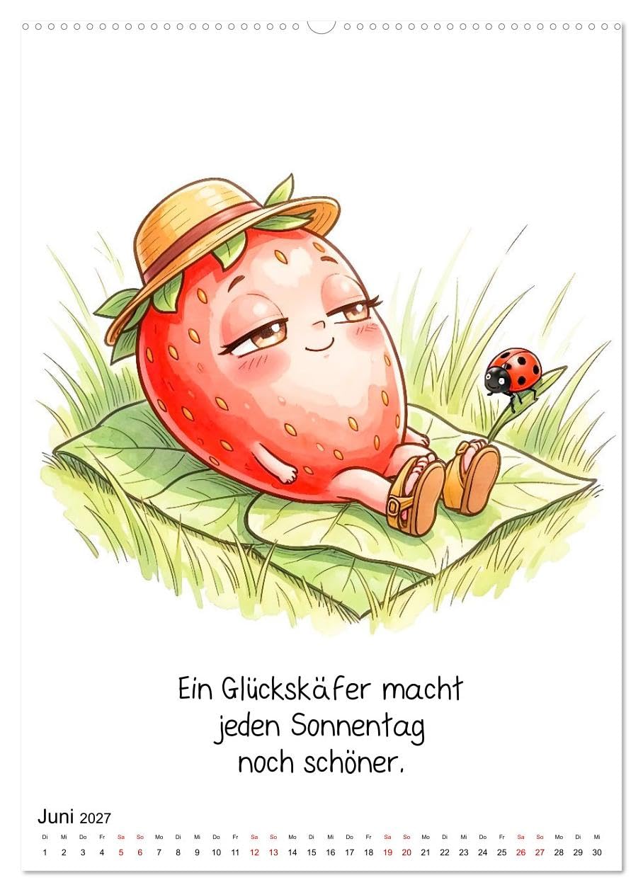 Erdbeer Kalender - Niedliche Illustrationen mit Sprüchen (Wandkalender 2027 DIN A2 hoch), CALVENDO Monatskalender: Ein liebevoll gestalteter ... gute Laune verbreitet. (CALVENDO Spass)
