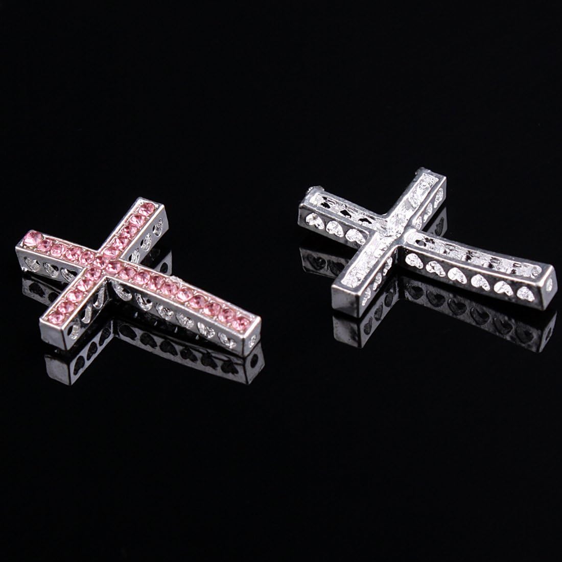 RUBYCA 30pcs Cross Sideway Metal Connector Bead DIY Shamballa Bracelet White Silver Color Light Rose Pink Crystal Inlay - Image 3