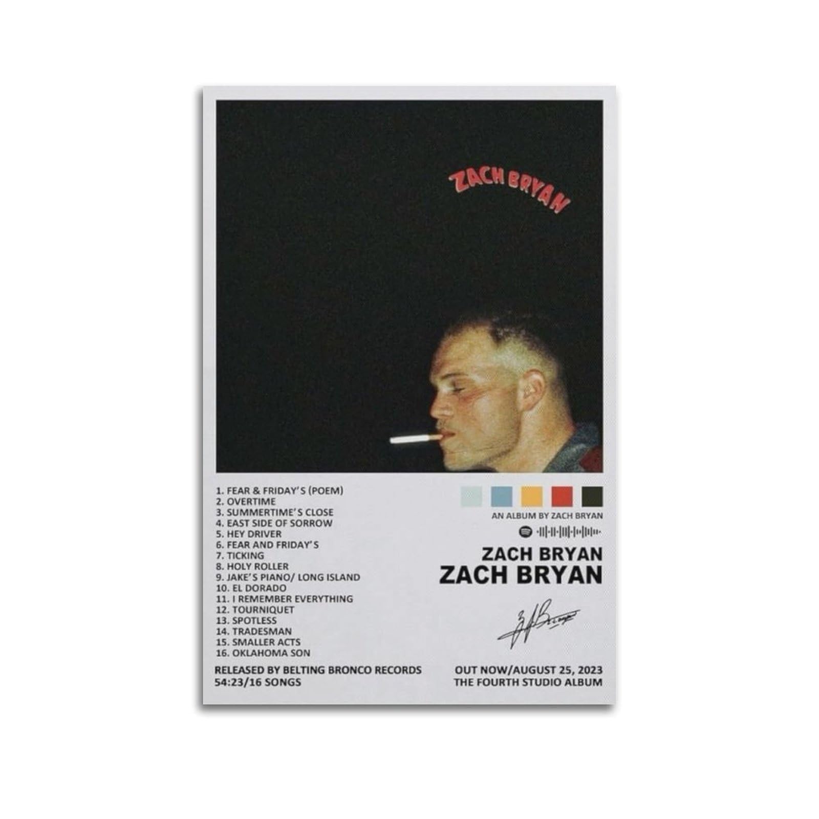 Fdrpmhc Unframe-Style Zach Bryan Poster Elisabeth Album Canvas Wall Art Decor Living Room Modern Family Bedroom 12X18inch(30X45cm)