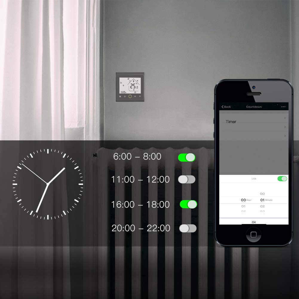 MOES Smart Home Termostat pokojowy do ogrzewania podłogowego 5 A, termostat, regulator temperatury WiFi, wymagany Wi-Fi 2,4 GHz i przewód neutralny, kompatybilny z aplikacją Smart Life/Tuya