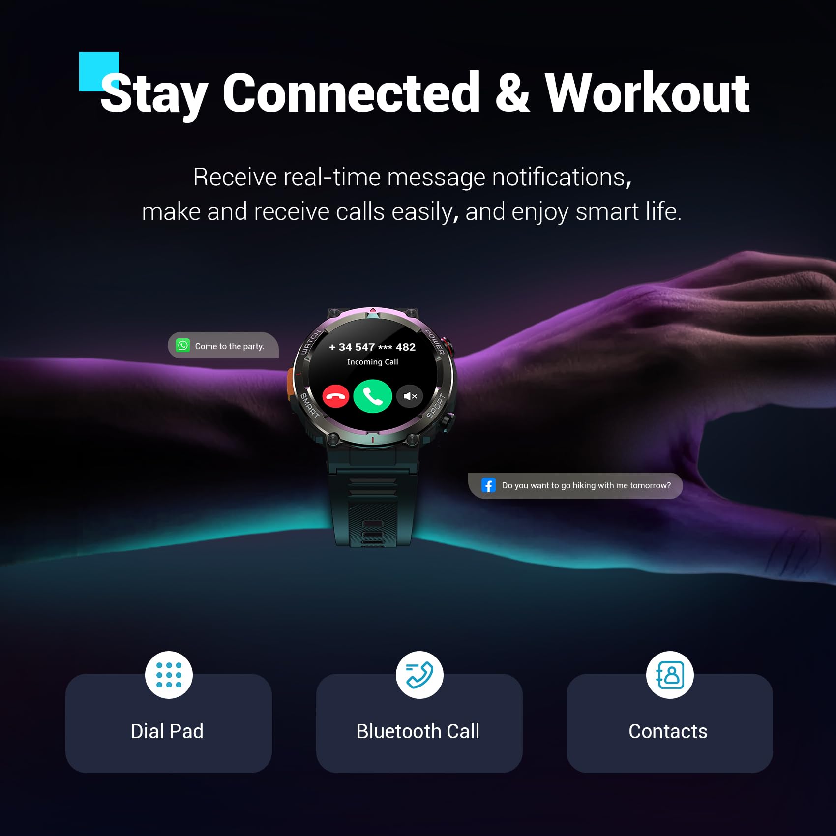 Military Smart Watch for Men(Answer/Make Calls),Outdoor Smartwatch with 100 Days Battery/Flashlight/Compass/Heart Rate/SpO2/Sleep Monitor/2 Straps, Rugged Fitness Watch for iPhone/Android Phones