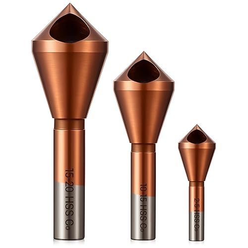 Juego de 3 brocas avellanadoras de un solo extremo de acero cobalto M35 HSS con revestimiento de cobalto de 90 grados para metal, madera, 2-5,
