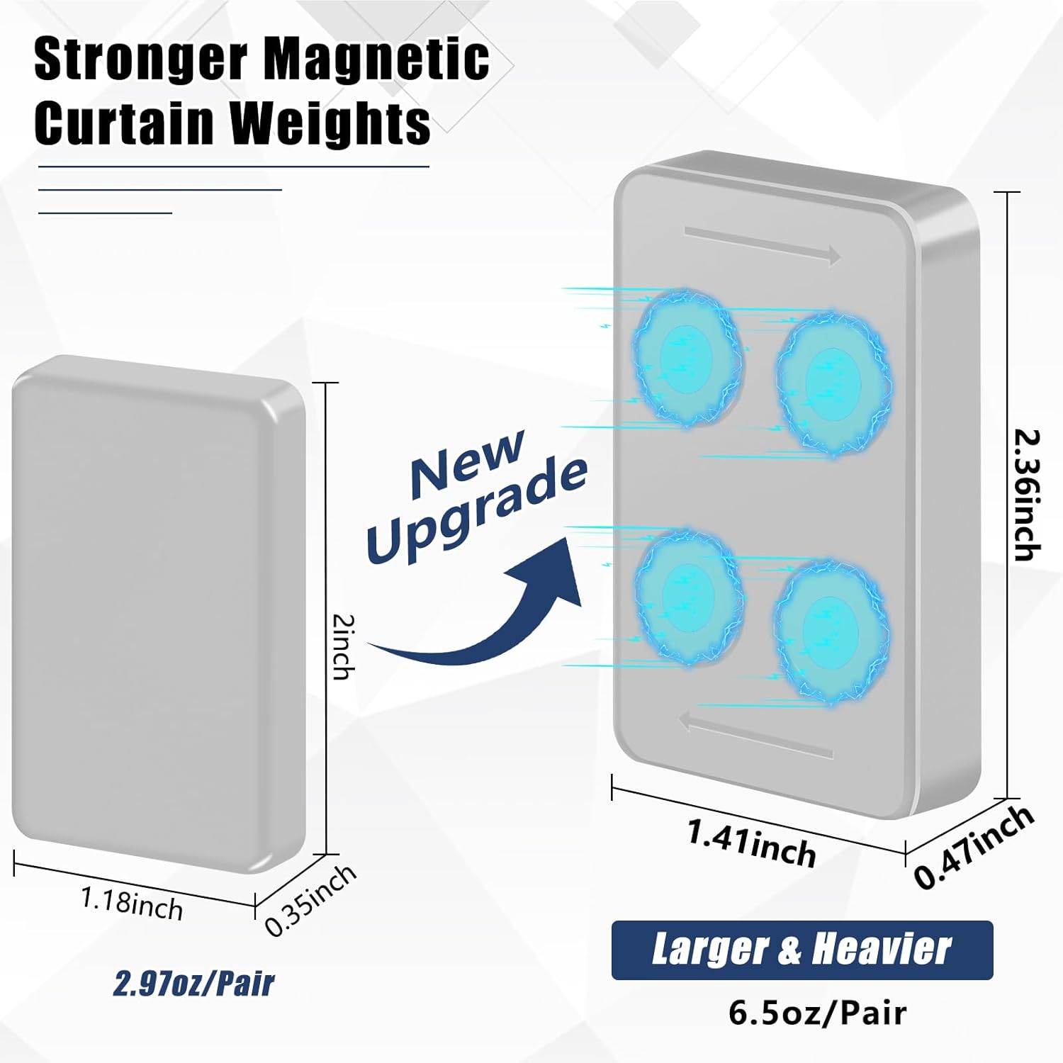 16 Pcs Outdoor Curtain Weights, 8 Pairs Upgrade to Heavier Magnetic Drapery Weights, Plastic Wrapped Waterproof Curtain Magnets for Home Decor, Tablecloth, Patio, Shower, Outside Curtains-Grey