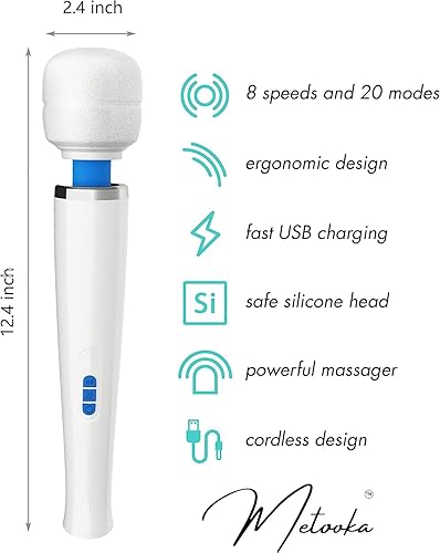 Miniatura 3 de Masajeador terapéutico de espalda  Varita de mano inalámbrica y potente  8 velocidades, 20 patrones vibratorios  Recargable por USB  Efecto de