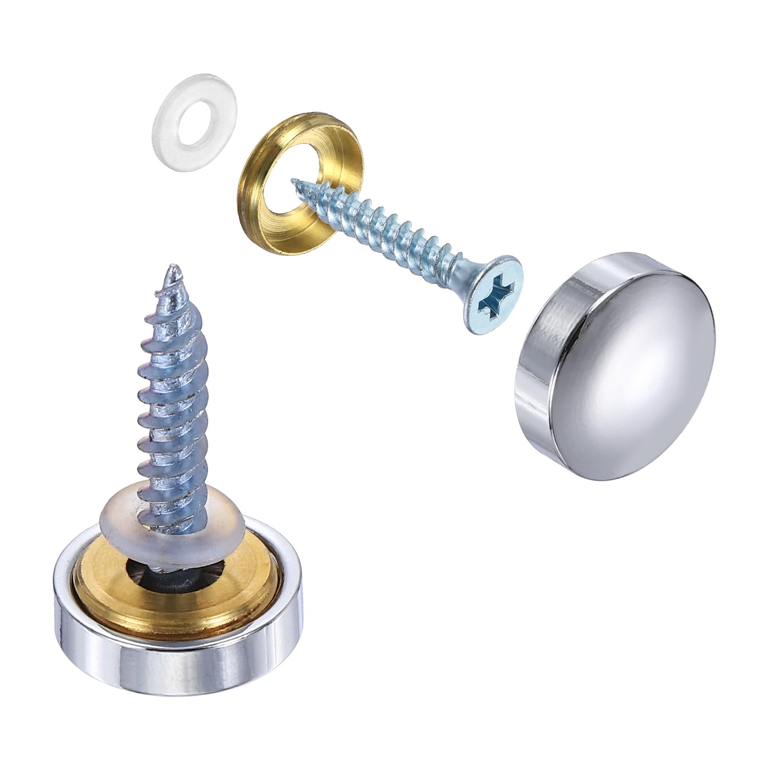 sourcing map 6Pcs Screw Covers Caps, Brass Dome Mirror Screws Decorative Caps Cover Nail Fasteners for Sign Advertising Hardware Construction, 14mm Diameter, Polished Silver