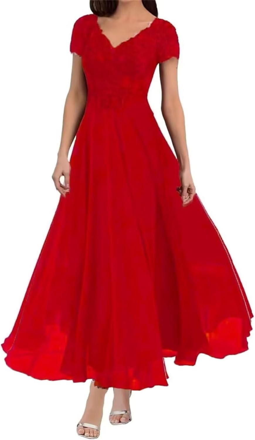 Tea Length Mother of The Bride Dresses for Women with Sleeves Lace Appliques V Neck Formal Evening Party Gowns