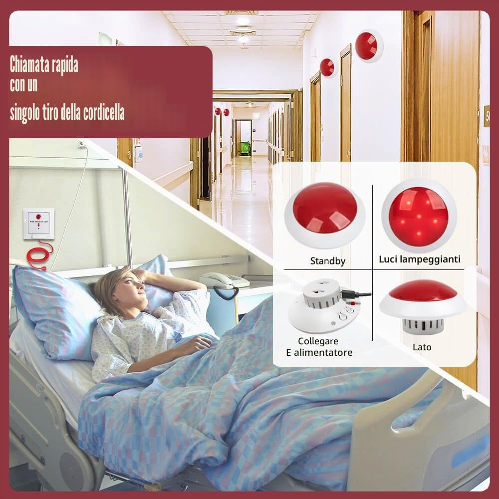 Kit Allarme Bagno Disabili | SOS Bagno, Campanello Emergenza Bagno, Chiamata di Emergenza | Per Bagno/WC/Area Doccia (1x Pulsante a Tirante+1xSuoneria)
