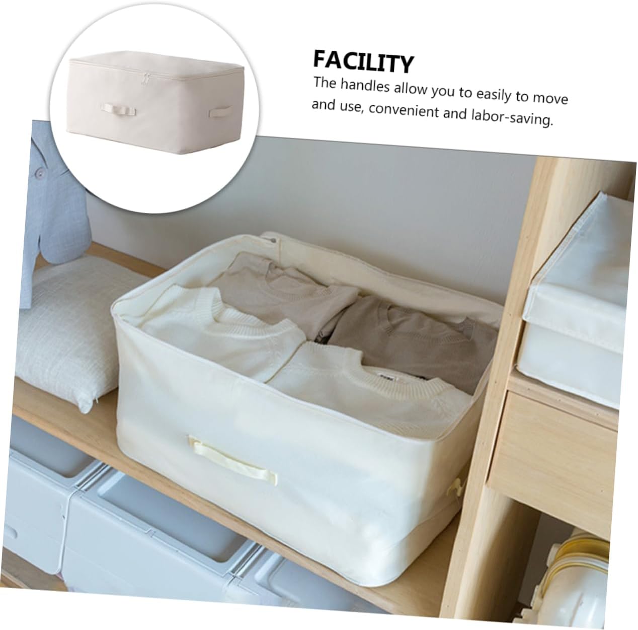 Unomor 1Pc Oxford Cloth Storage Bin Collapsible Folding Storage Case for Quilts Clothes Organizer for Home Moving Comfortable Handles for