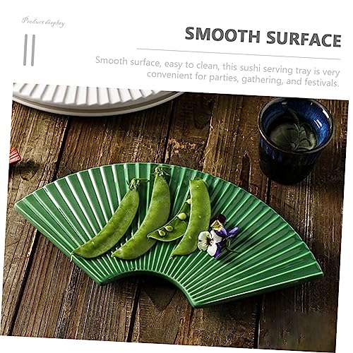 Plato Cerámico Japonés para Sushi Estilo Abanico Verde miniatura 6