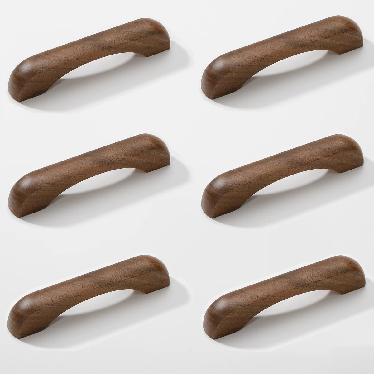 SYZOW 6 Pack Wooden Kitchen Cabinet Handles, 96mm Hole Centers, Wooden Drawer Pull Kitchen Cupboard Handles (Walnut Wood)