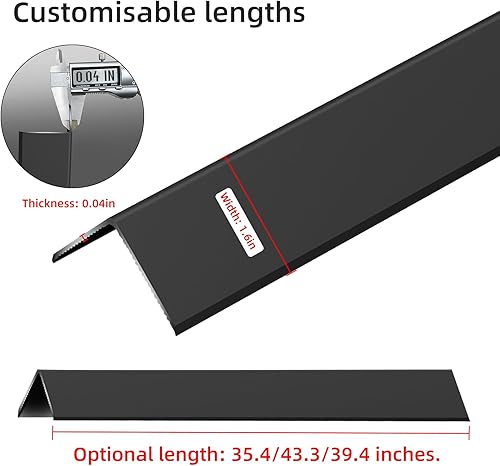 Miniatura 5 de Protector de esquina de pared negro, 4 piezas, longitud 39.4 pulgadas, ancho 1.6 pulgadas, protector de esquina de metal autoadhesivo para moldura