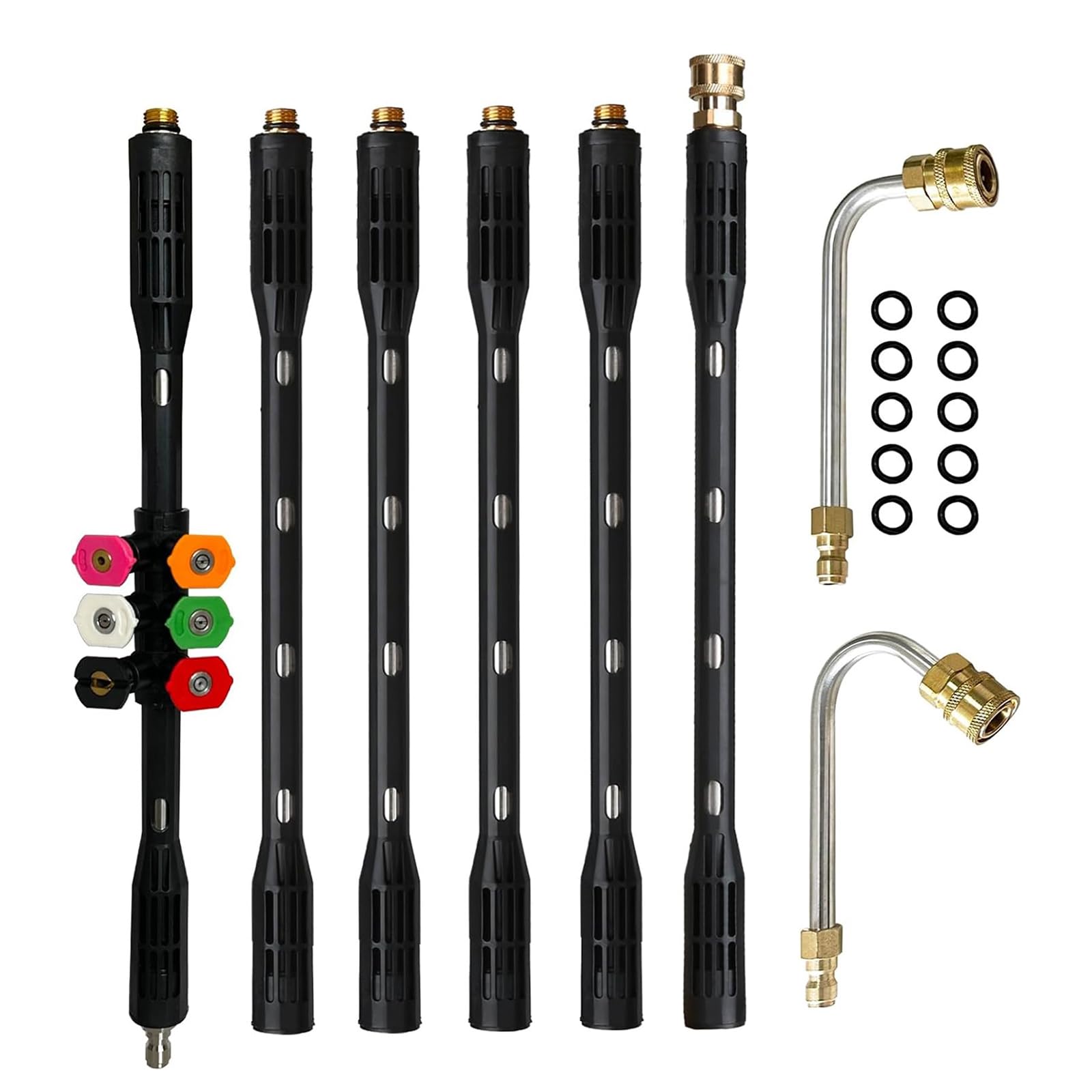 Pressure Washer Extension Wand 9pcs Set Includes Curved Rod & 6 Quick Connection Nozzle Tip Suitable for Gutter