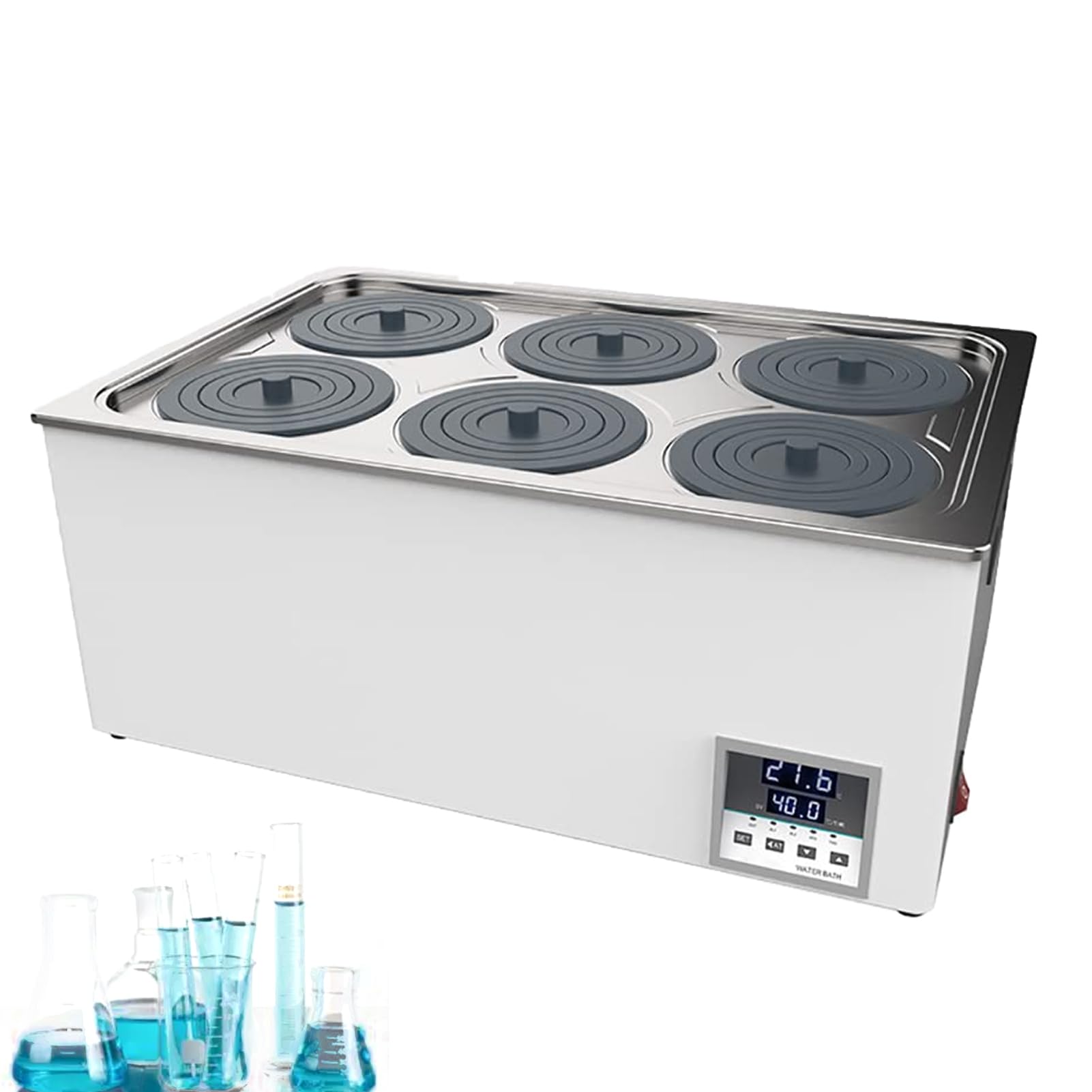 Equipo de Laboratorio Baño María para 1/2/4/6/8 Huecos, Tanque Termostático con Calentador y Pantalla Digital, Función Antiquemado en Seco