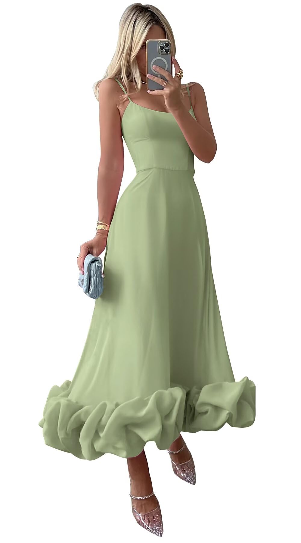 Midi Prom Dress Flounce Bustier Trim