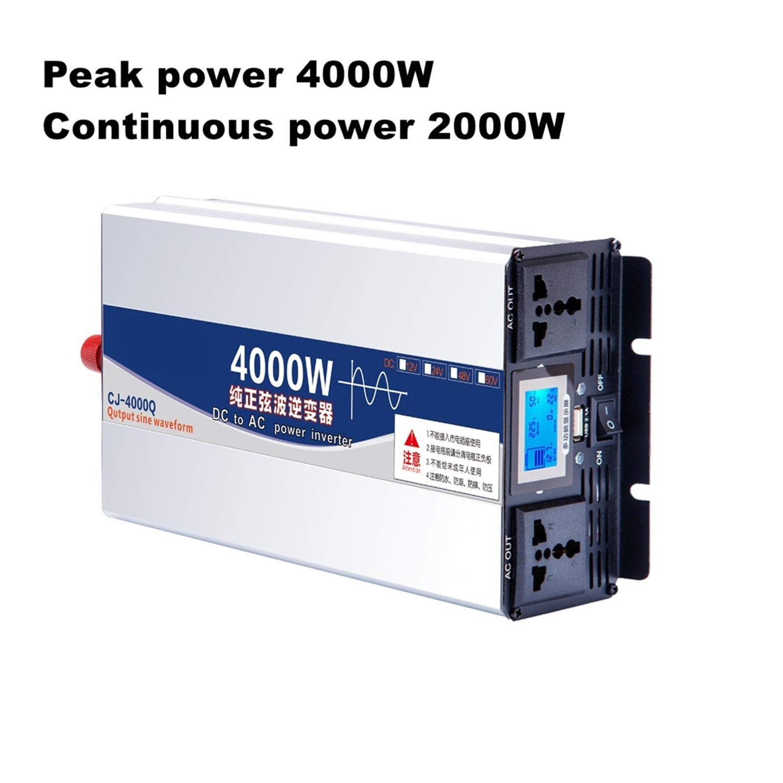 Uniwersalny falownik z czystą falą sinusoidalną, 3000 W/4000 W/5000 W, podwójne gniazdo, DC 12 V, 24 V, 48 V do AC 220 V, przetwornica napięcia, przetwornica napięcia (12 V, 230 V 50 Hz)