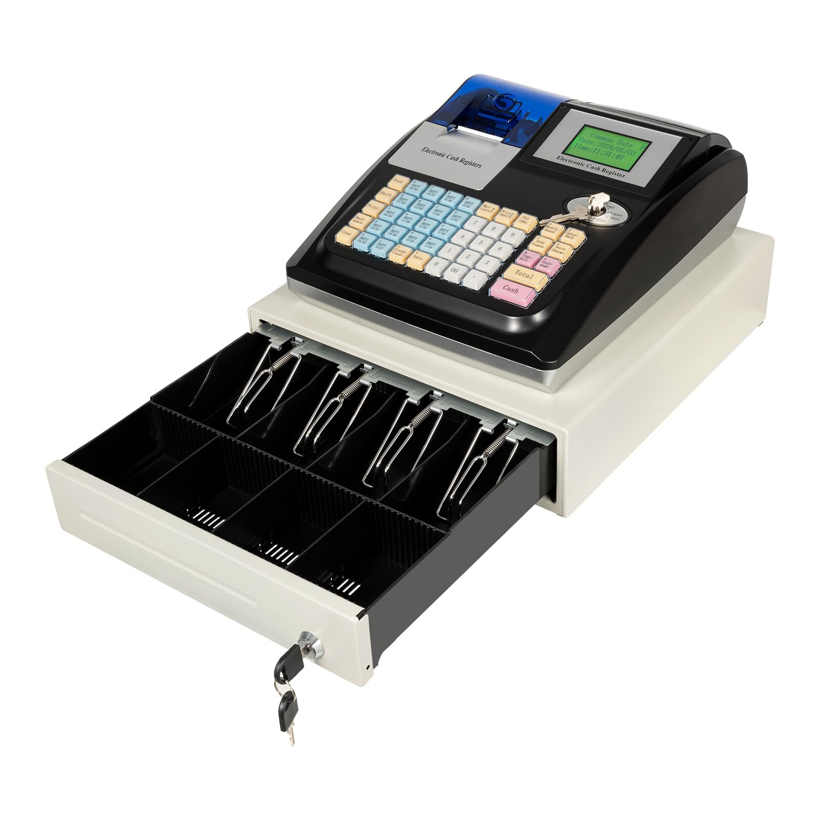 Caisse électronique (système anglais) 48 touches avec 4 pièces de monnaie et 4 compartiments à billets, caisse enregistreuse pour restaurants et supermarchés