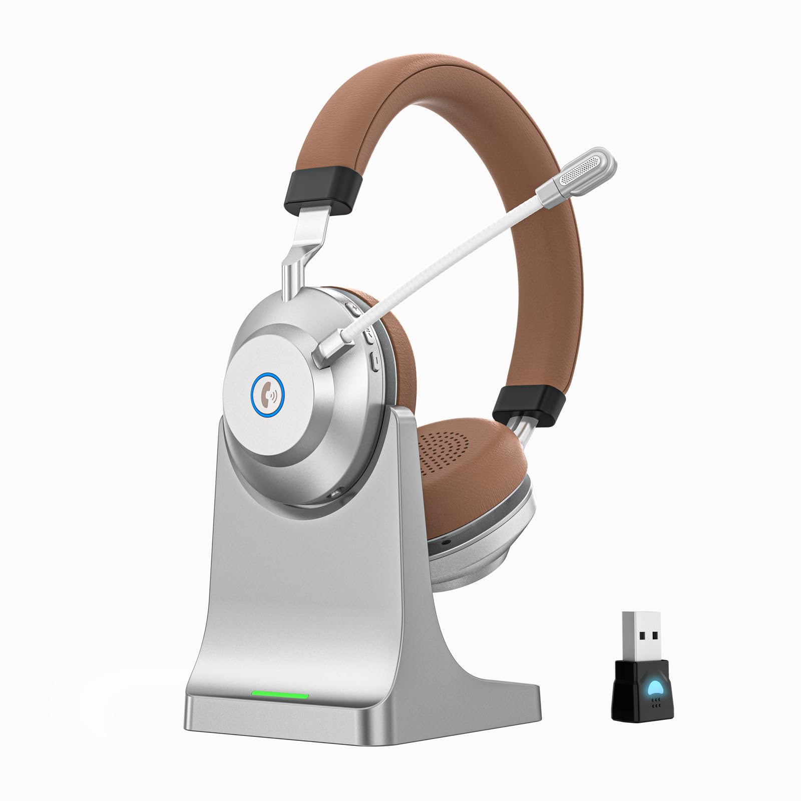 Wireless Headset with Mic for Work, Bluetooth Headset with Noise Cancelling Mic for Clear Calls, Bluetooth V5.3 Headphones with Mic Mute & USB Dongle,