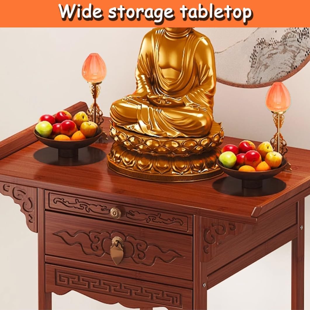 YVYKFZD Personal Shrine Altar Table, Simple Buddha Niche Chinese Altar Cabinet with Drawer, Bamboo Meditation Table Buddhist Altar for Living Room, Bedroom(50x33x100cm/19.6"x12.9"x39.3")
