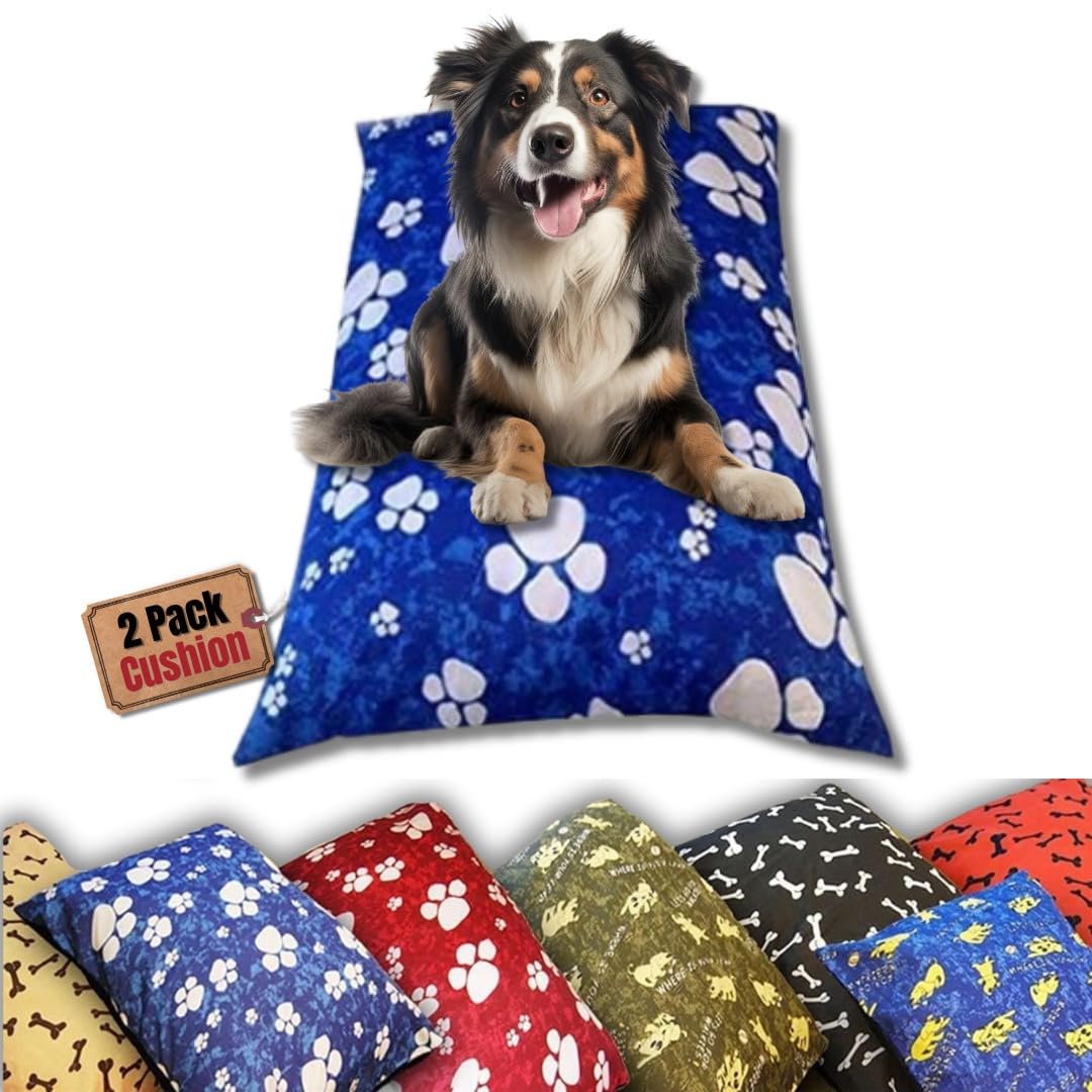 KARKARM Pack of 2 Printed Large Size Pet Dog Bed Cushion Pillows for Crate Cage, Zip Removable Washable Cover Mattress Dog Pillow Pet Cushions Liner Supplies Random Design 28 x 38 inches