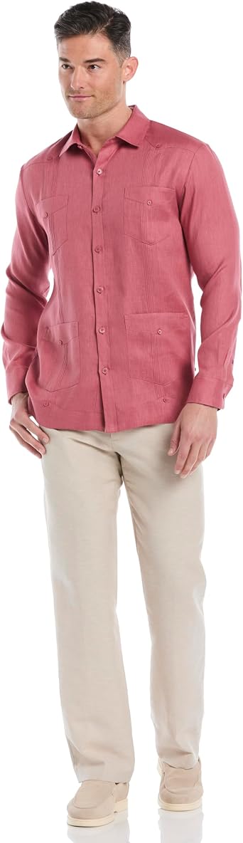 Cubavera Men's 100% Linen Four-Pocket Long Sleeve Button-Down Guayabera Shirt (Available in Big & Tall) Button Down Shirt (Pack of 1)