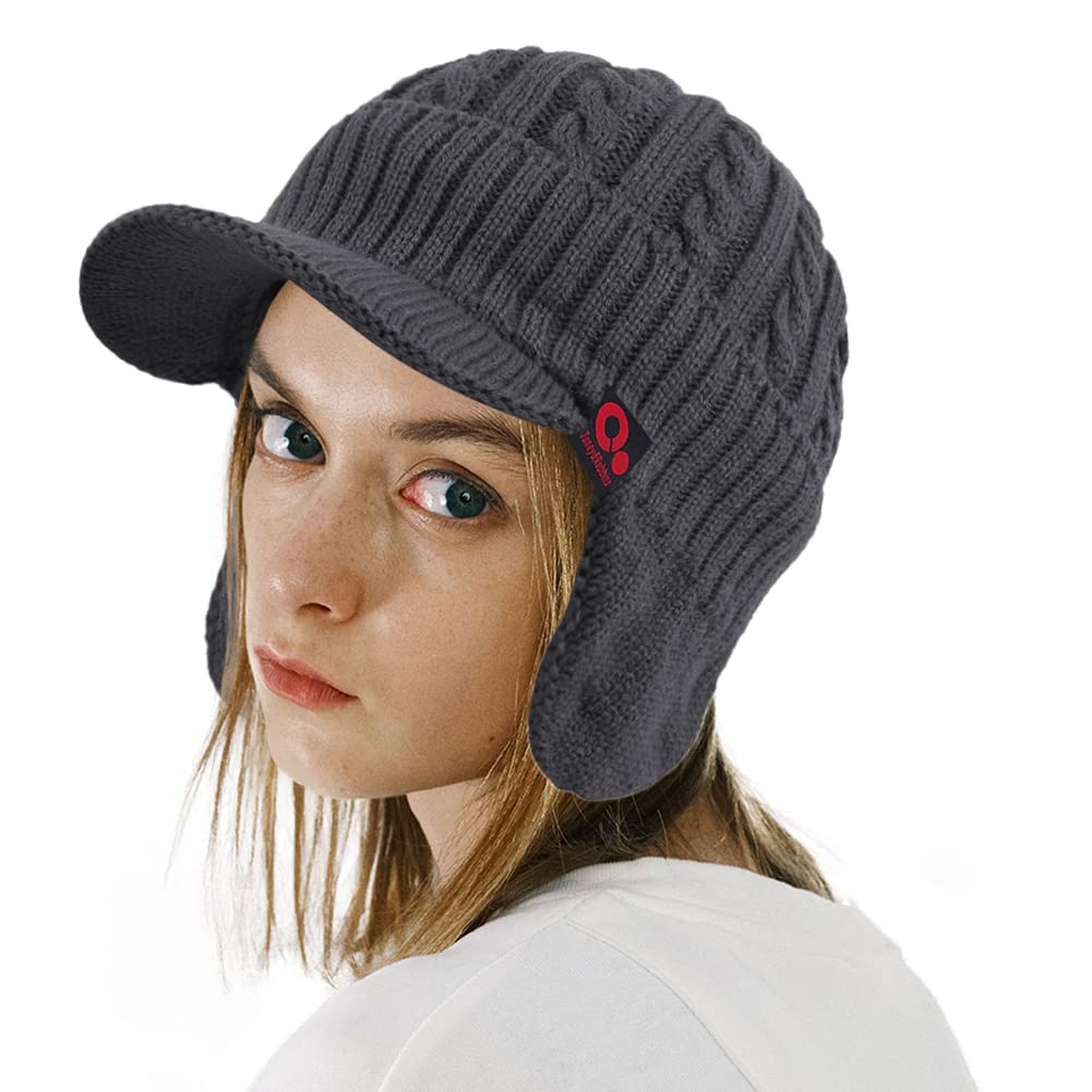 Gorro de invierno con visera y orejeras de punto con ala de punto