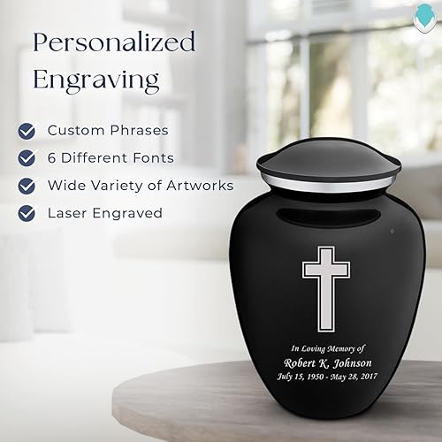Miniatura 6 de Geturns Embrace - Urnas de cremación cruzadas personalizadas para adultos para cenizas humanas, urna funeraria grande negra para mujeres y hombres,