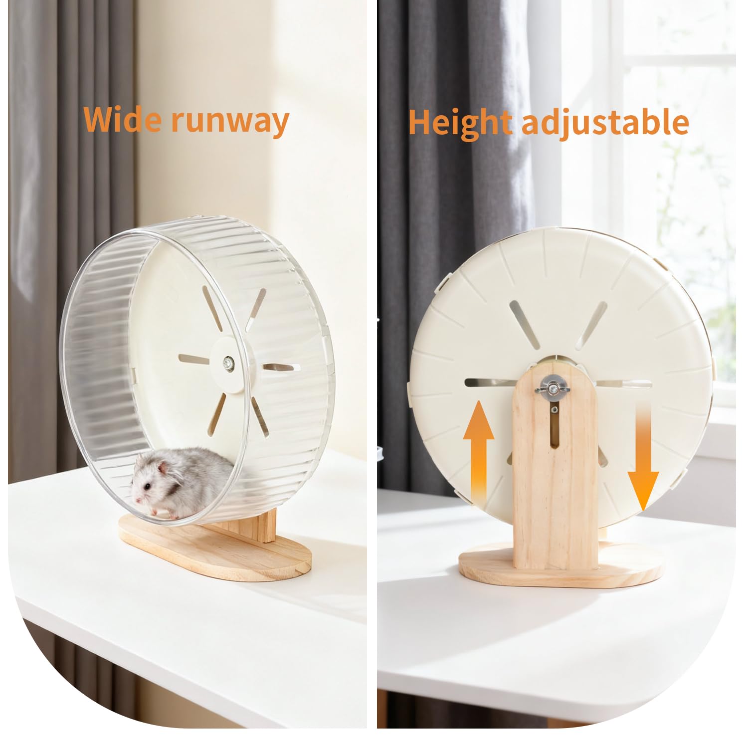 Super Silent Hamster Exercise Wheel with Adjustable Stand, Quiet Spinner Running Wheel for Hamsters, Gerbils, Mice and Other Small Pets (Medium, White) - image 4