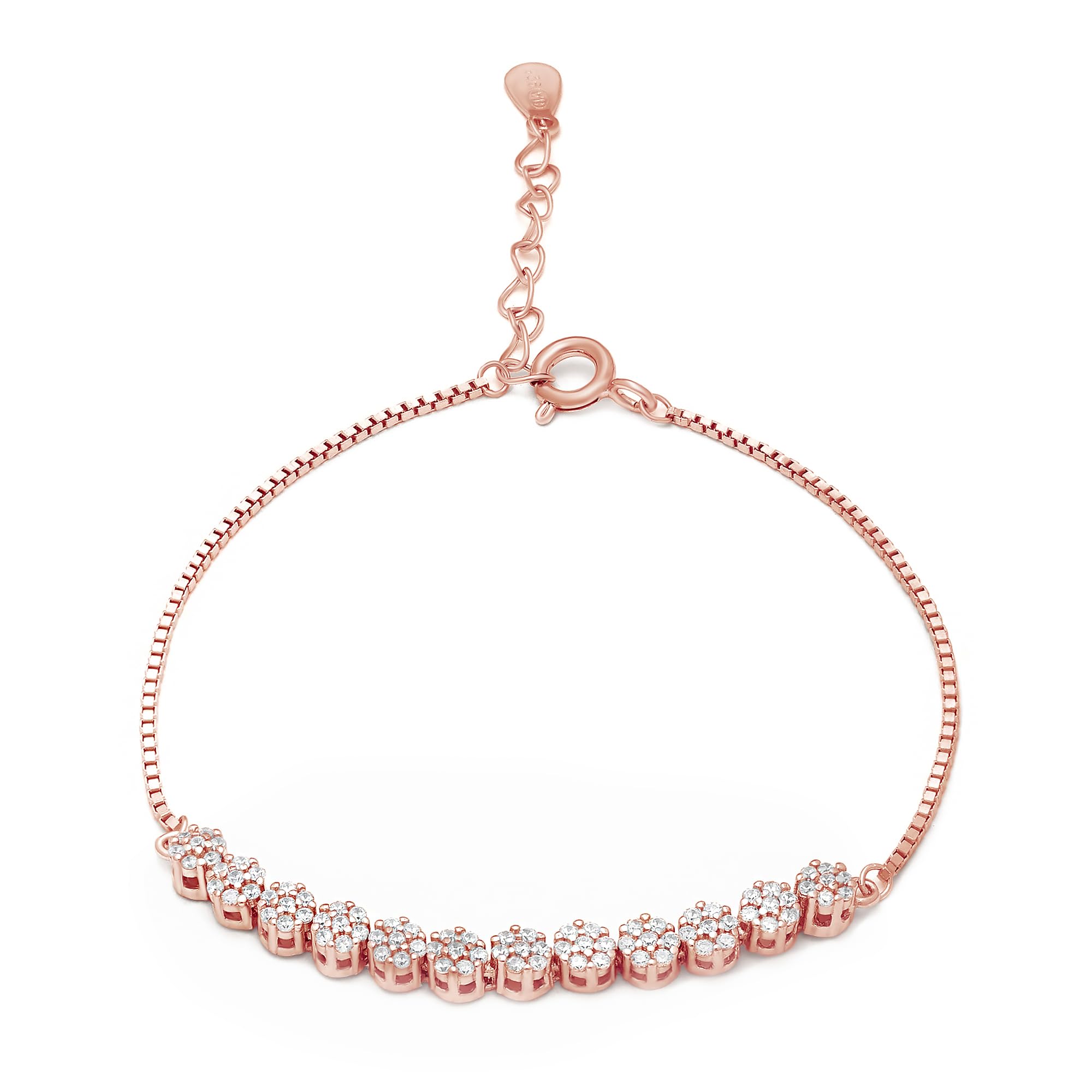 ZAVYA 925 Sterling Silver Designer Beaded Cubic Zirconia CZ Rose Gold Plated Adjustable Chain Bracelet | Gift for Women & Girls | With Certificate of Authenticity & 925 Hallmark (B0BCCH4BWS) Amazon Price History, Amazon Price Tracker