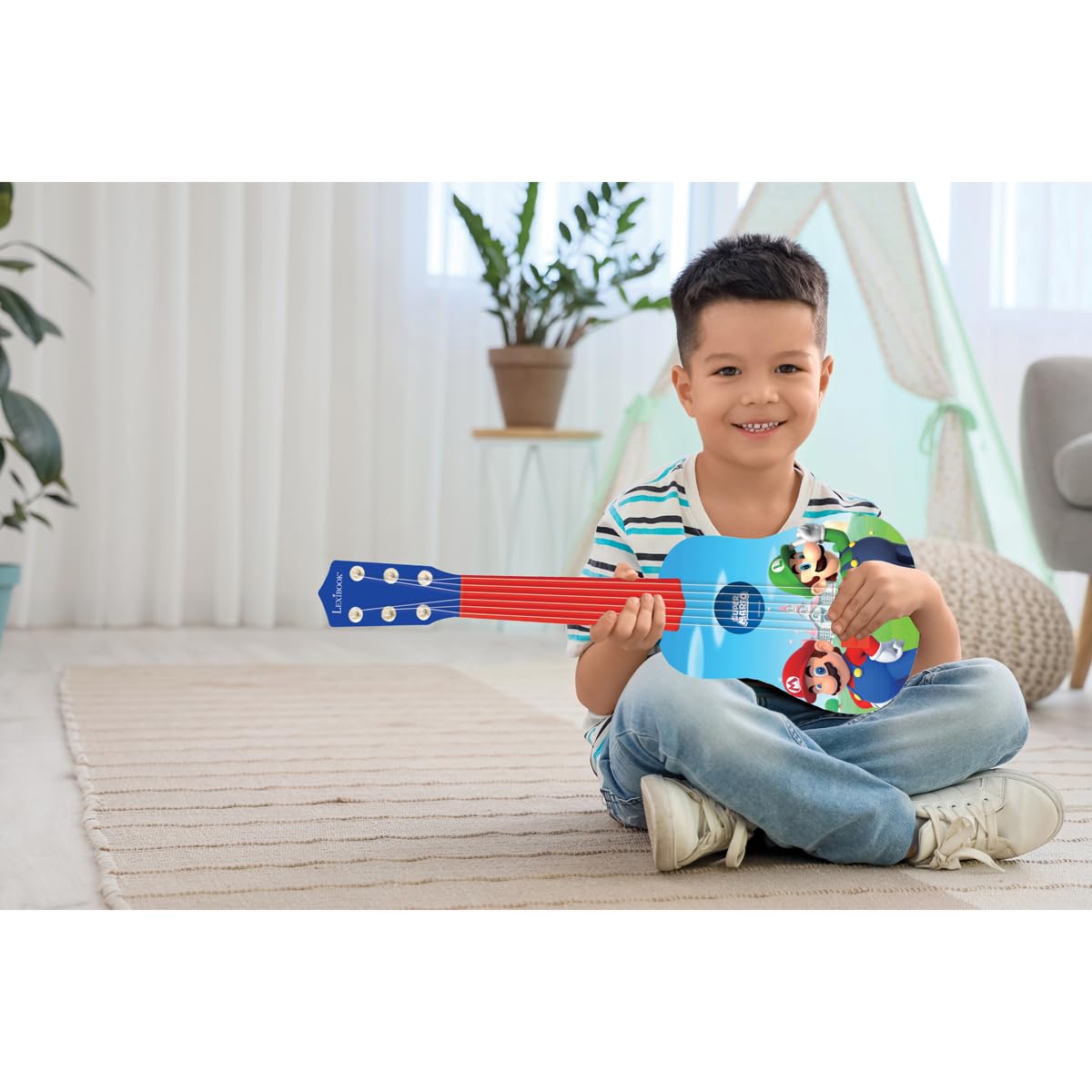 Lexibook Nintendo Mario Luigi My First Guitar, 6 Strun Nylonowych, 53 cm, Przewodnik w Zestawie, Niebieski, Czerwony, K200NI