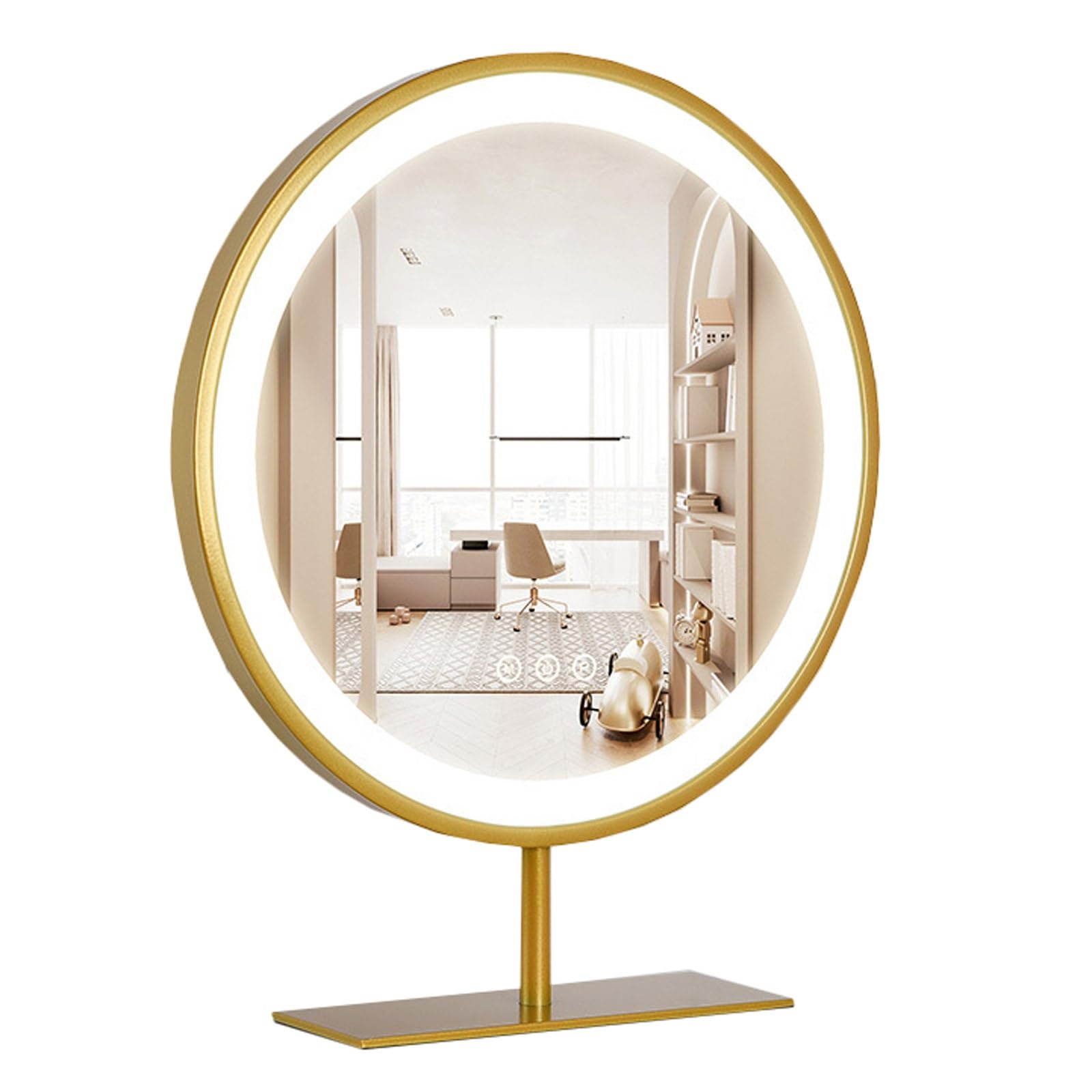 FGXHHS Mirror Round Mirrors Vanity with Lights Stepless Dimmable for Bathroom Entryway Living Room(Gold,40 cm)