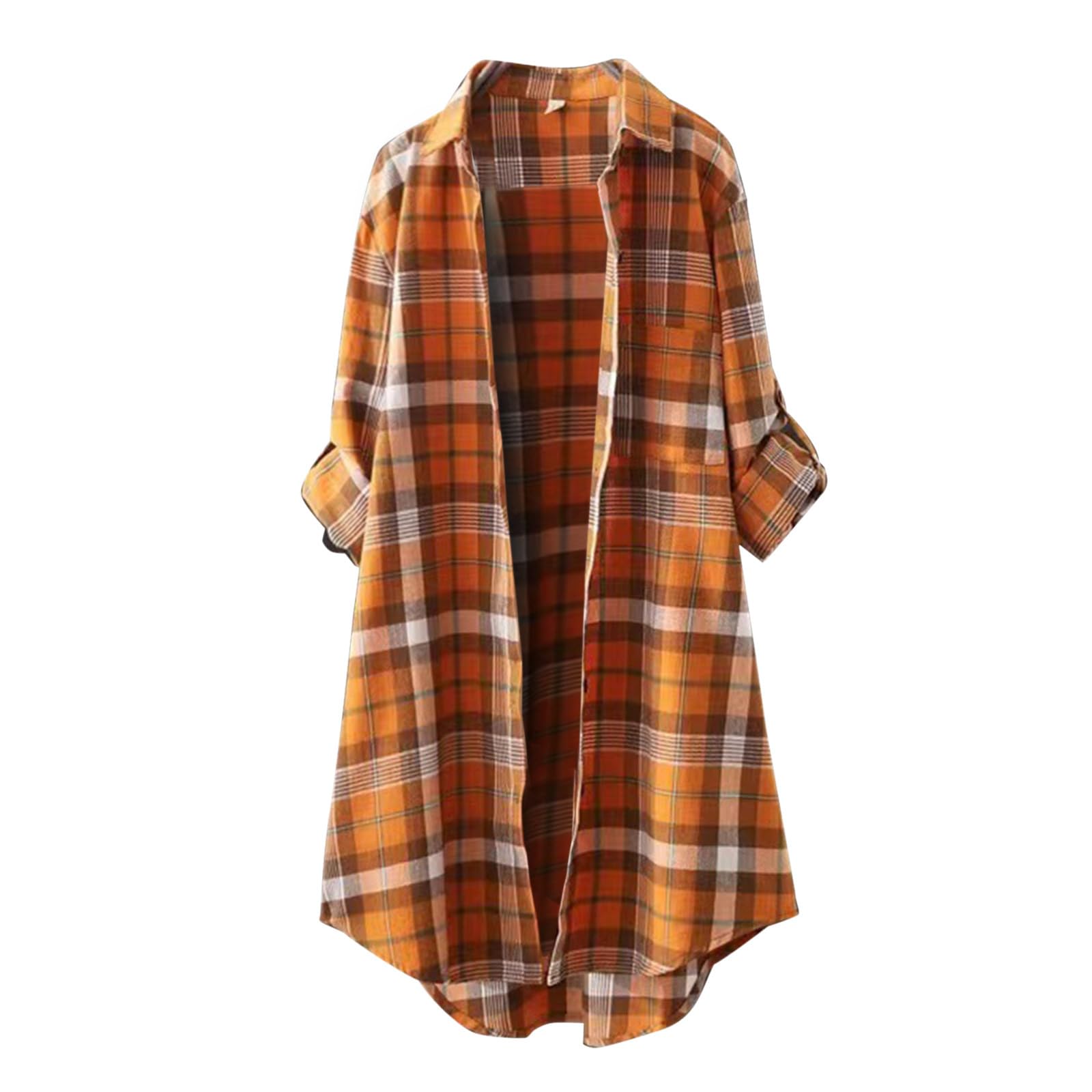 Cardigan for Women Fall Fashion 2025 Lightweight Open Front Roll Up Sleeve Button Down Plaid Tops Casual Comfy Shirts