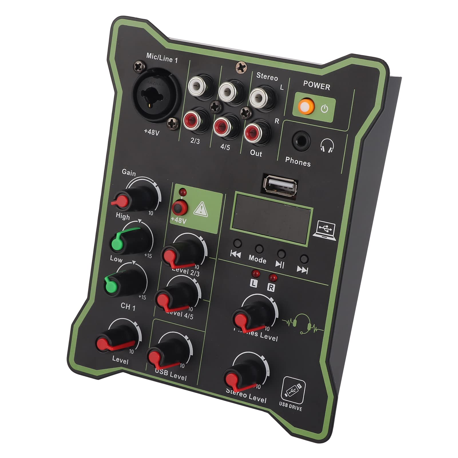 Drfeify Mezclador Portátil de 5 Canales con USB, Chip Digital Effect, Adecuado para DJ y Grabación de Estudio en el Hogar