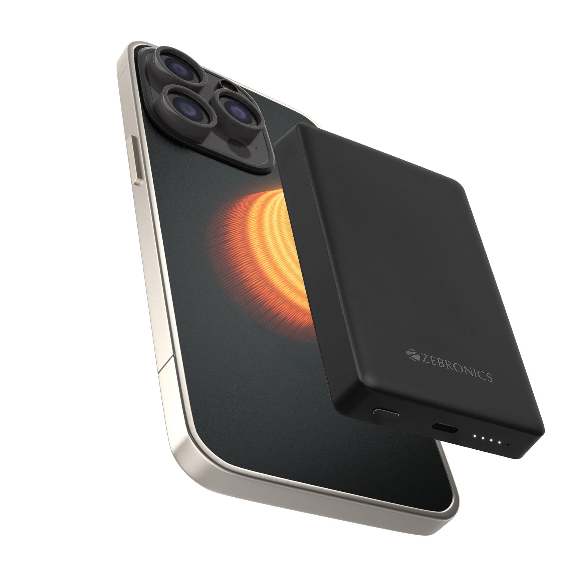 ZEBRONICS 10000 mAh MagSafe-Compatible Wireless Power Bank, Fast Charging 15W Wireless & 22.5W Wired, for iPhone 16,15,14,13,12, Android & Other Qi Enabled Devices, Compact Design (MW68, Black)