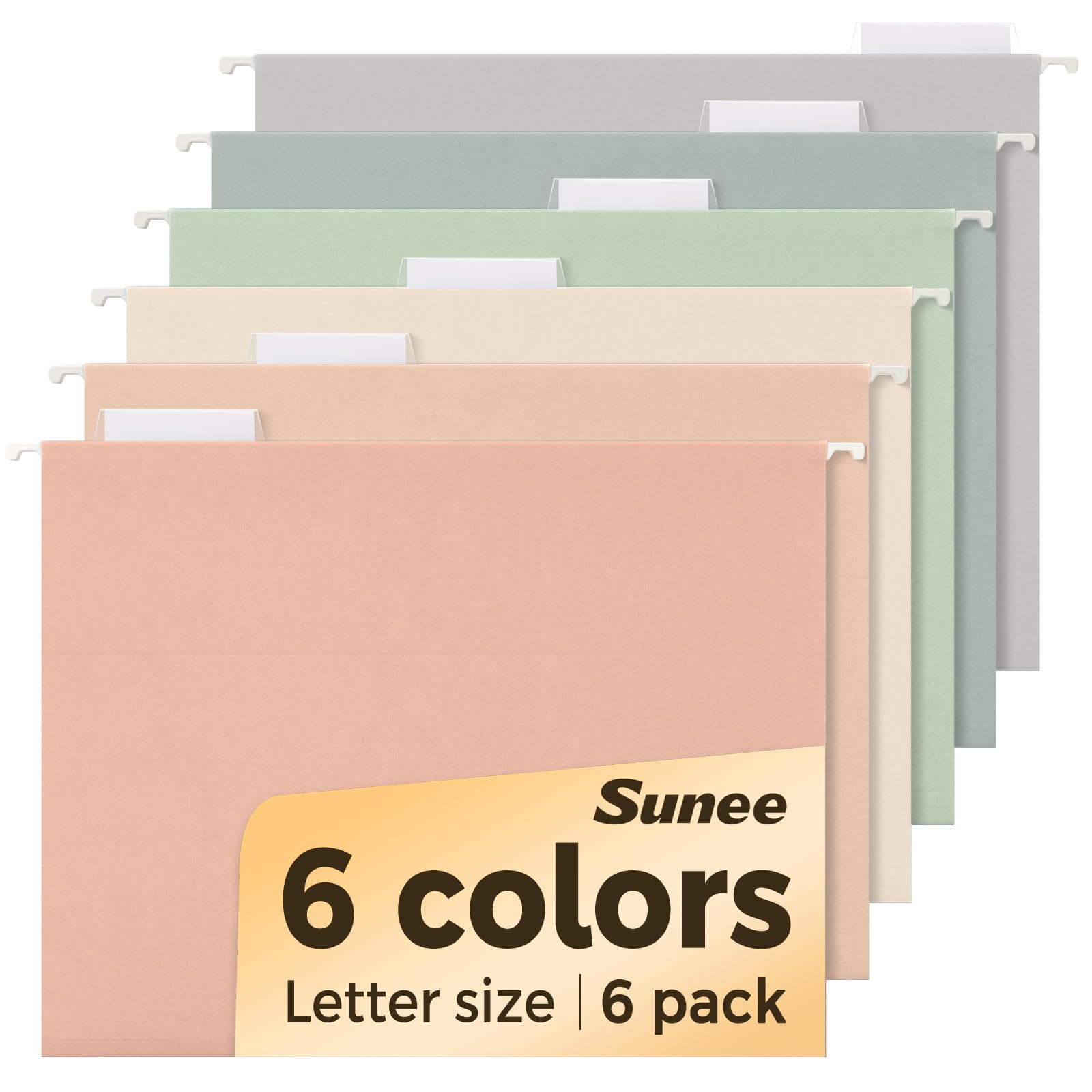 SUNEE Hanging File Folders, 6 Pack Letter Size Hanging File Folders with 1/5-Cut Tabs