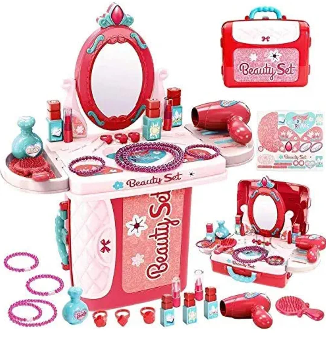 Famous Quality® Stylish Beauty Set for Kids Girls, Make Up Suitcase Kit with Makeup Accessories for Kids (Pink) - Image 3 thumbnail