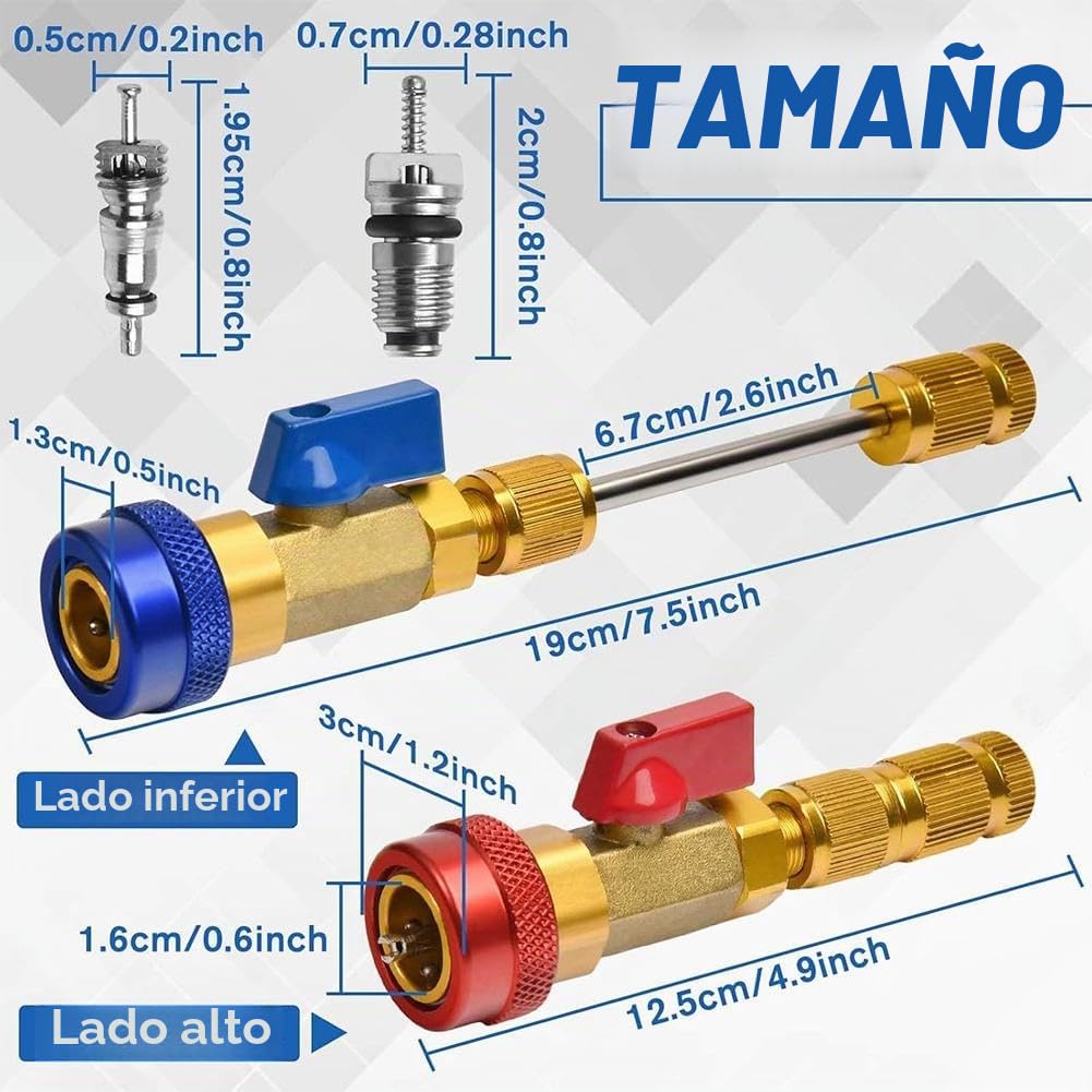 R134A R1234YF Herramienta de núcleo de válvula, herramienta de extracción de núcleo de válvula de CA, R134a R1234yf R22 Kit de herramientas de instalación para sistemas de aire acondicionado