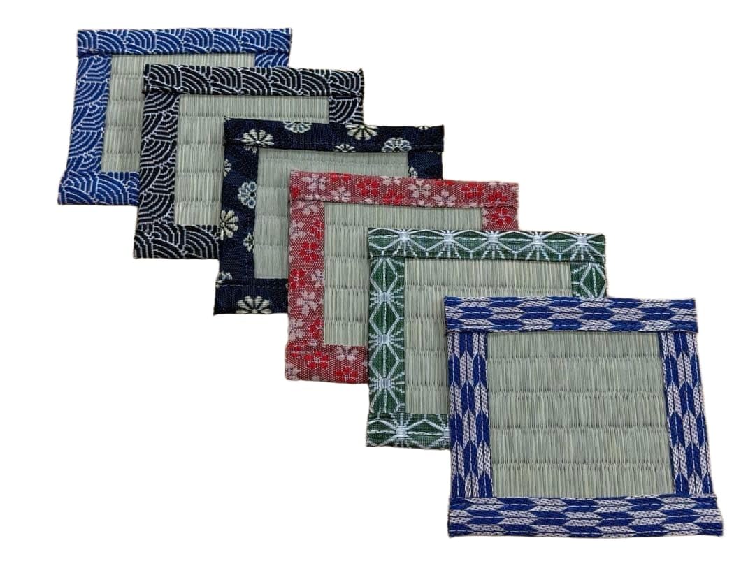 【５枚セット】国産オモテ　手作りコースター　ミニ畳　小物置き　サイズ変更可　新品 Amazon.co.jp: 【6枚セット】 畳縁 本物オモテ コースター 小物置き