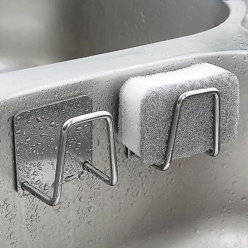 4 Pcs Kitchen Stainless Steel Sink Sponges Holder Self Adhesive Drain Drying Rack Wall Hooks Accessories Storage Organizer