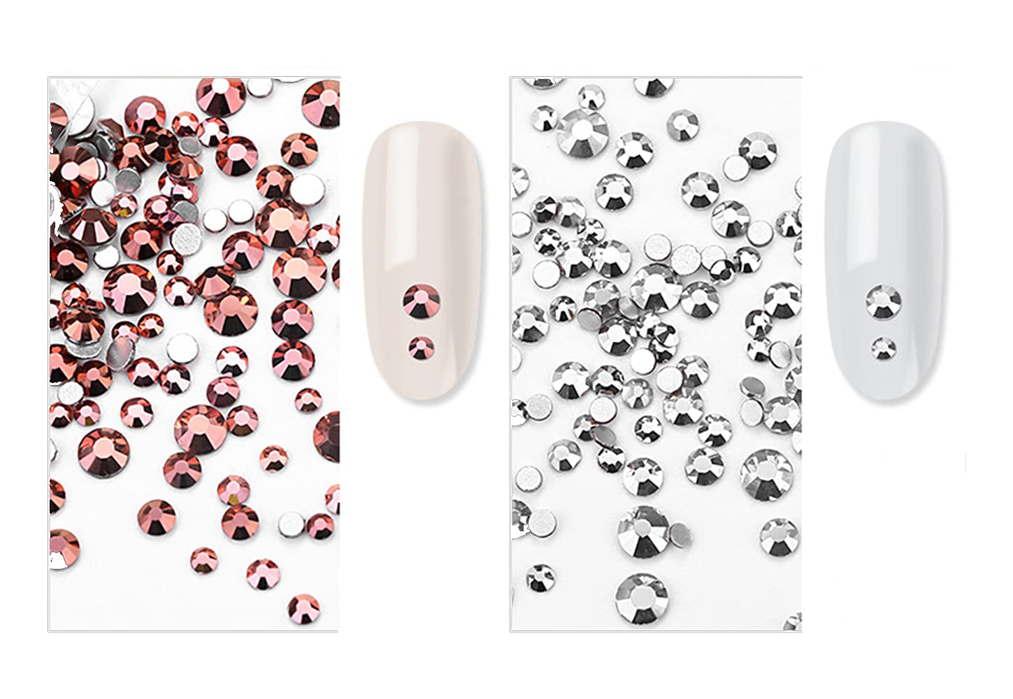 S.A.V.I AB Glass Rhinestones Stones Shiny Gems Manicure Accessories Flat back for Nail Art Decoration, Silver & Rose Gold, 2 Count-image-37