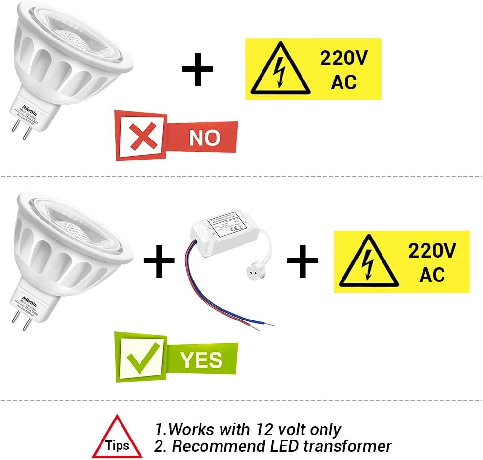 MikeWin MR16 LED Bulb 10Pack,5W 12V, GU5.3 Bi-Pin Base,50-Watt Equivalent,2700K Warm White,Non-Dimmable MR16 LED Spot Light Bulbs for Indoor Outdoor Landscape Track Lighting
