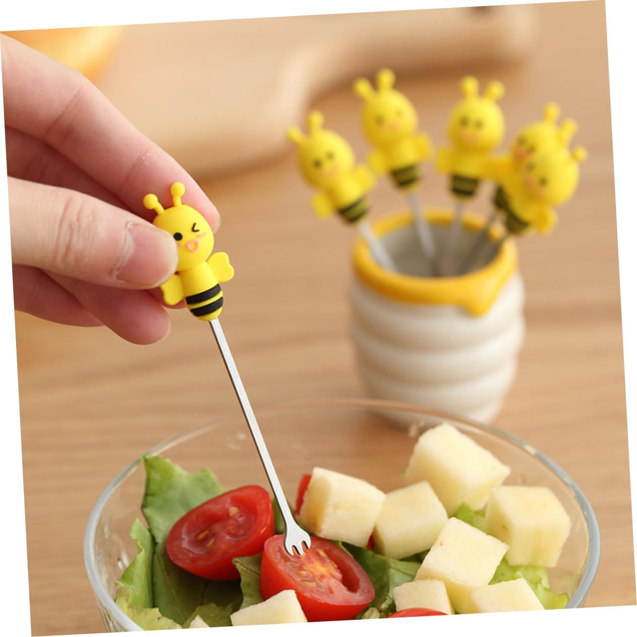 Stainless Fruit Forks 6 Forks Ceramic Holder for Party Picks Appetizers