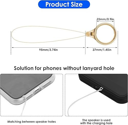 Miniatura 2 de Cobee Correas de anillo para teléfono celular, 4 soportes para anillos de dedo con soporte y cordón (plata, oro, negro, oro rosa)