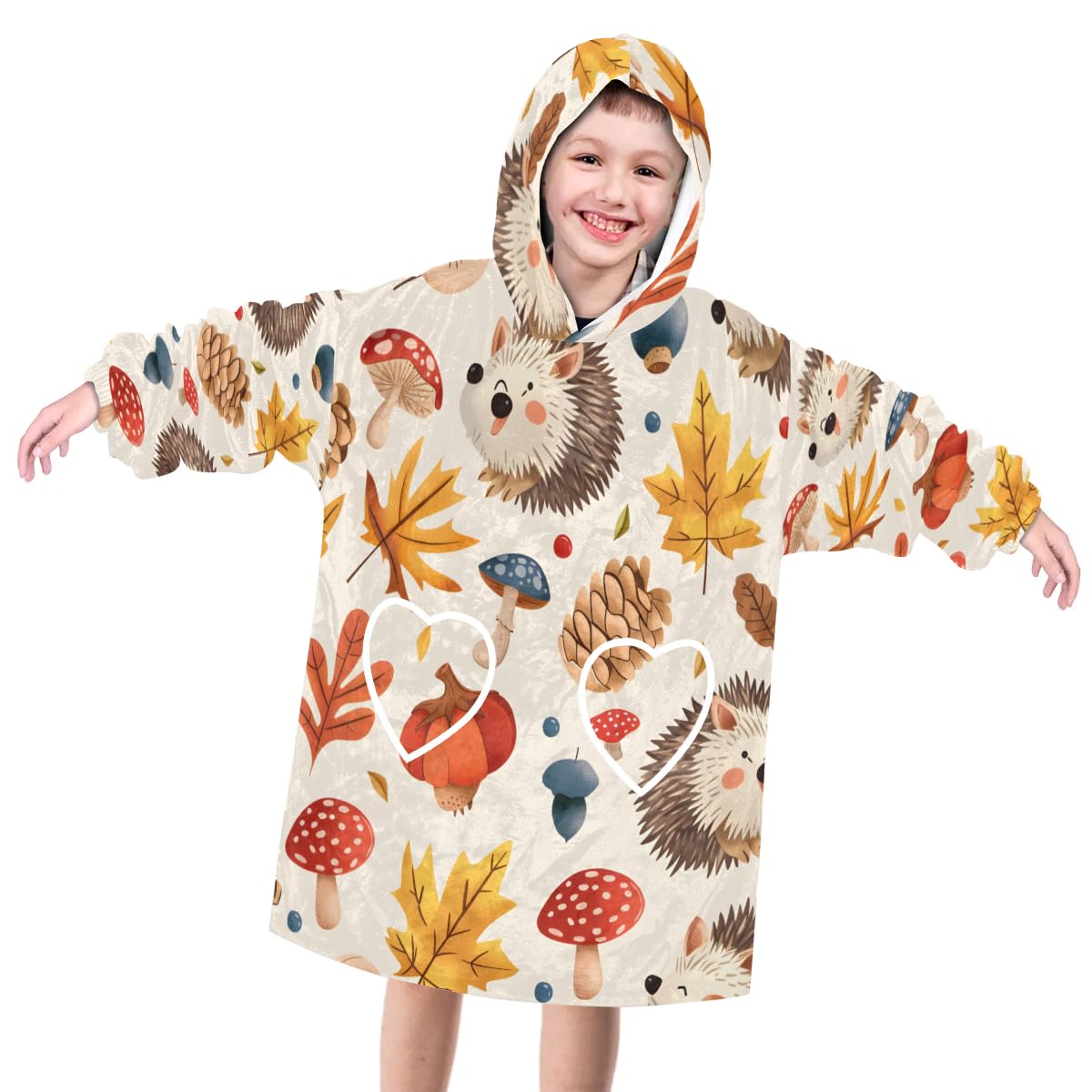 Wearable Blanket Hoodie for Kids, Cute Animals Fleece Sweatshirt Blanket Oversized Blanket Sweatshirt with Pocket Flannel Warm Hooded Blanket 6-10 Year Old Girl Boy Gift, One Size