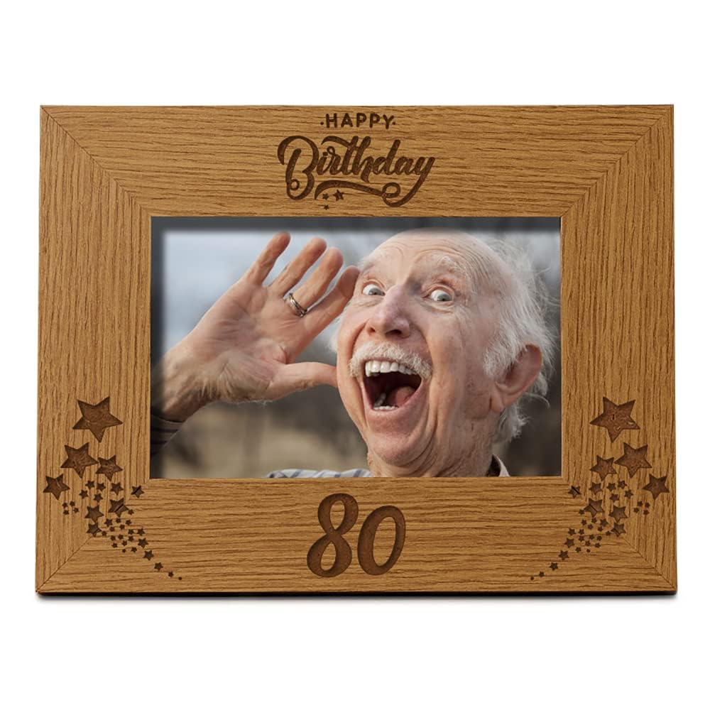 Happy 80th Birthday Wooden Photo Frame Gift (4 x 6 Inch)