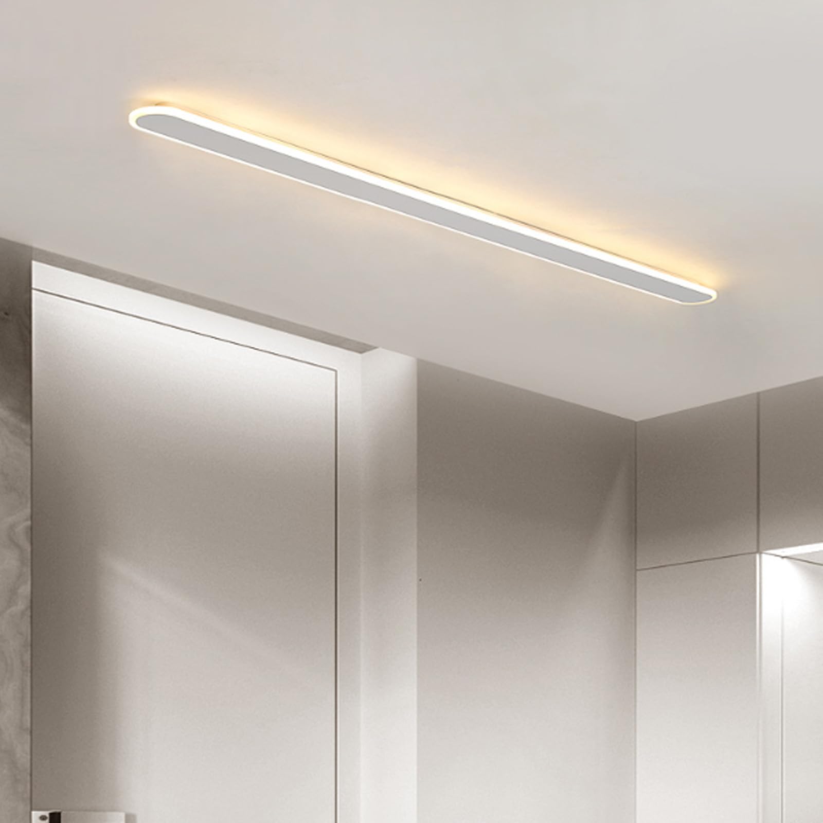 TZSMUM LED Aluminium Long Ceiling Lighting Indoor Rectangle Ceiling Lights Minimalism Atmosphere Decorate Ceiling Lamp Black/White Batten Ceiling Lighting Kitchen Garage (120cm,White Warm Light)