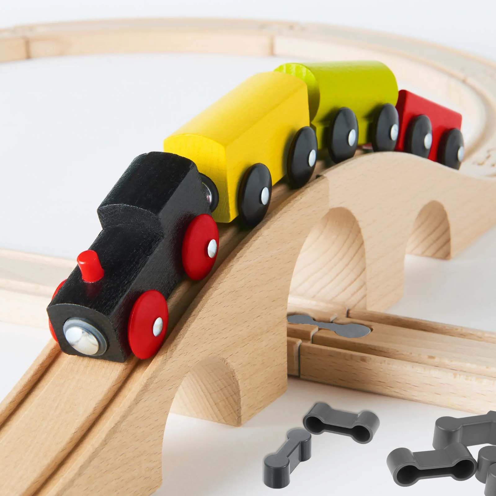 Lot de 20 adaptateurs de rail en bois, rallonge durable, adaptateur de rail en bois, robustesse, adaptateur de raccordement de voie en bois, convient pour les chemins de fer jouets (3,5 x 0,8 x 0,6