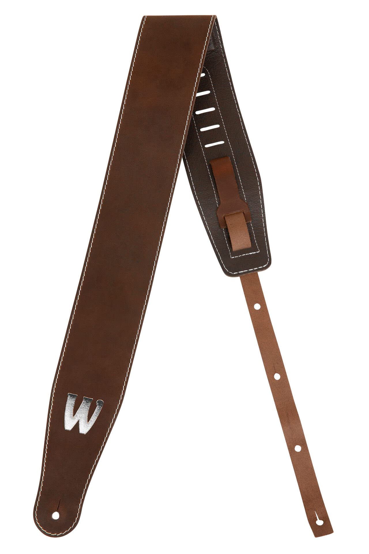 Warwick Teambuilt - Tracolla per basso, in vera pelle, colore: Marrone/Argento