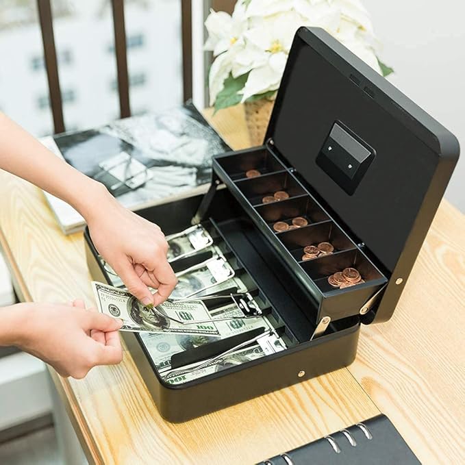 Citaaz Metal Money Safe Box with Money Tray and Key Lock with
